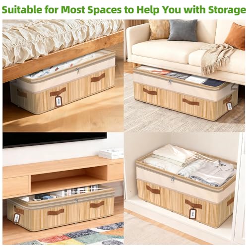 Livole Bamboo Under Bed Storage with Wheels, 6-10 inches Height Adjustable Underbed Storage Containers, 92L XXXL Large Rolling Under Bed Storage Bins for Clothes, Blankets, Sweater, Shoes, 1 Pack - size: Expandable - 10"H - Wheels