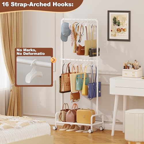 Hayexiha 3-Tier Purse Organizer for Closet with 16 Wide Hooks, Rolling Purse Rack Stand with Wheels for Purse Storage, Adjustable Handbag Organizer, Large Tall Purse Storage Organizer for Small Place