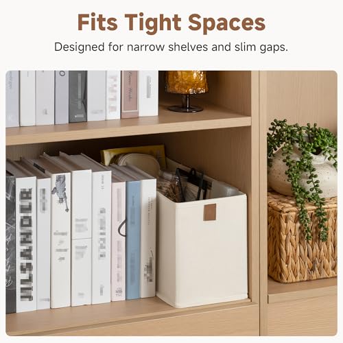 StorageWorks Fabric Storage Bins, Small Storage Bins with PU Handle, Decorative Narrow Baskets for Shelves, Ideal for Organizing Clothes, Toys, and Books, Beige, 4-Pack - color: Beige, size: 6.25'' Width (4 Pack)