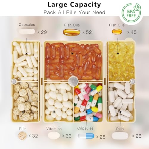 FYY 2 Pcs Daily Pill Organizer, 7 Compartments Portable Pill Case Travel Pill Organizer,[Folding Design] Pill Box for Purse Pocket to Hold Vitamins,Cod Liver Oil,Supplements and Medication-White - color: White, size: Large (1 Piece), Small (1 Piece)