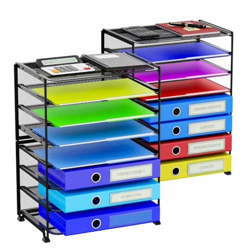 Simple Trending 2 Pack 8 Tier Letter Tray Paper - Mesh Desk File Organizer for Office School Desktop, Black - color: 2 Pack 8 Tier Black-Mesh Desk
