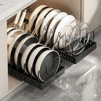 pots and pans organizer under cabinet,pot lid organizers inside cabinet holders for kitchen,Horizontal and vertical pulling modes,cast iron storage ((2pcs) Black vertical) - size: (2pcs) Black vertical