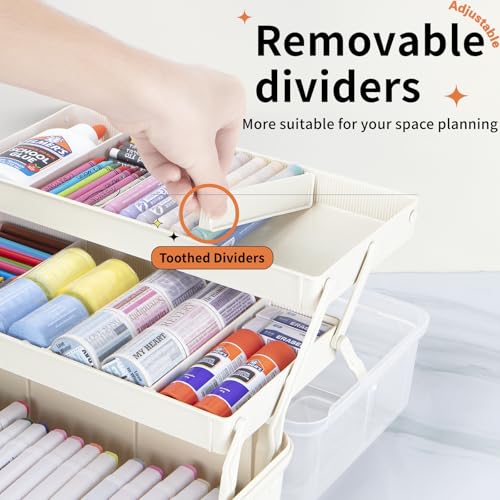 TERGOO 14in 3-Layer Multipurpose Craft Organizers and Storage with Adjustable Dividers, Portable Tackle Box, Folding Art & Craft Case for Medicine, Tool, Sewing Organizer (White, X-Large) - color: White, size: X-Large