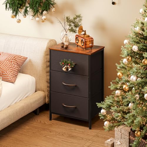 AODK Dresser for Bedroom Nightstand Small Dressers Chest of Drawers End Table for Living Room, Closet Dresser with 3 Storage Drawers Organizer Clothes, Brown - color: Brown