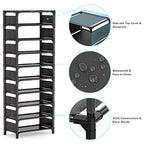 Shoe Rack - 10 Tiers Shoe Organizer with Detachable Fabric Shelves & Metal Frame, Up to 20-25 Pairs Narrow Tall Shoe Rack for Closet, Entryway, 17.7" x 11.0" x 63" - color: Black-11"d X 17.7"w