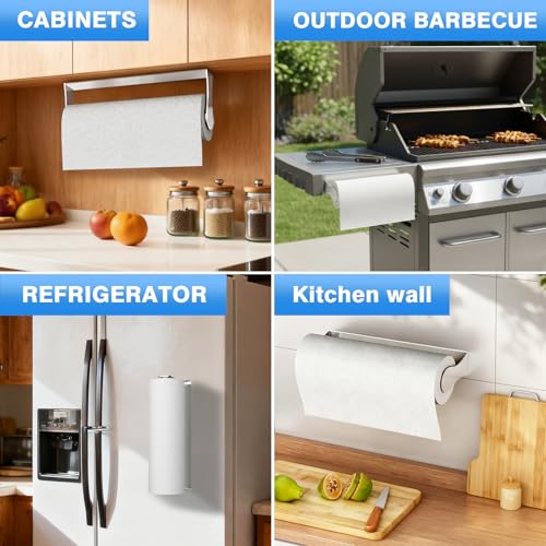 Paper Towel Holder Under Cabinet, Stainless Steel, Silver, Adhesive & Wall Mount, Under Counter Paper Towel Rack for Kitchen and Bathroom, Home and Kitchen Decor - color: Silver