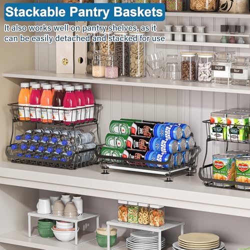 OKZEST 3-Tier Rolling Pantry Floor Organizer and Storage Cart with Wheels, Stackable Wire Pantry Baskets for Pantry Shelves, Kitchen Fruit Basket Stand and Storage Rack for Fruit Snack Onion Potato - color: Black, size: 3-Tier Baskets