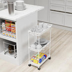 SimpleHouseware Standard 3-Tier Slim Rolling Storage Cart, White - color: White