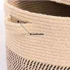 Extra Large Storage Basket with Lid 60L, 16"Wx18"H Woven Laundry Hamper Basket with Handle, Jute Rope Wicker Basket Blankets Pillows Storage in Living Room Baby Nursery, Jute/Black Mix includes Lid - color: Jute/Black Mix-16"Wx18"H