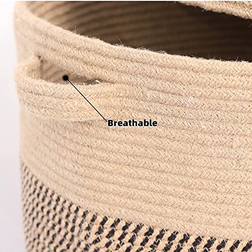 Extra Large Storage Basket with Lid 60L, 16"Wx18"H Woven Laundry Hamper Basket with Handle, Jute Rope Wicker Basket Blankets Pillows Storage in Living Room Baby Nursery, Jute/Black Mix includes Lid - color: Jute/Black Mix-16"Wx18"H