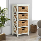 eHemco 4 Tier X-Side End Storage Cabinet with 4 Wicker Baskets, White - color: White, size: 14"D x 14"W x 32.1"H (4 Drawers)