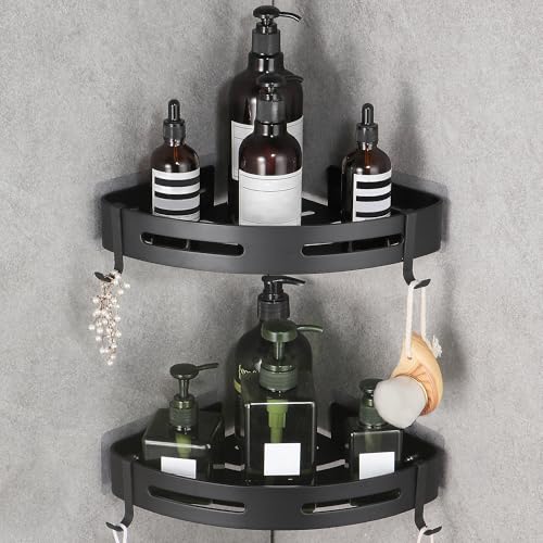 WPT Corner Shower Caddy, 2 Pack Adhesive Shower Corner Shelf, Shower Organizer Storage Wall Mounted No Drilling for Bathroom and Kitchen, Black - color: Black