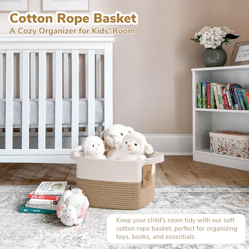 Goodpick Woven Storage Basket for Shelves, Medium Empty Gift Basket with Handles, Square Wicker Dog Toy Baskets, White and Jute Storage Bin, 13 x 10 x 9 Inches - color: Jute, size: 13.5"L x 11"W 9.5"H