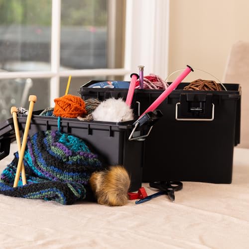 Sheffield 12764 XL Storage Bins With Lids, 4-Pack Stackable Storage Bins, Made in USA, Lockable and Water-Resistant Containers with Lids, Plastic Containers for Home, Classroom, and Dorm - color: Black, size: XL 4-Pack