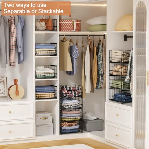 Hongtamoya 4-Tier Sliding Closet Organizers and Storage Shelves, Stackable Closet Shelf Organizer Basket Bins, Drawer Shelf Storage Container for Wardrobe Cupboard Kitchen Bathroom Office, Black - color: Black, size: 12"D x 15.9"W x 31.7"H | Slide-Out