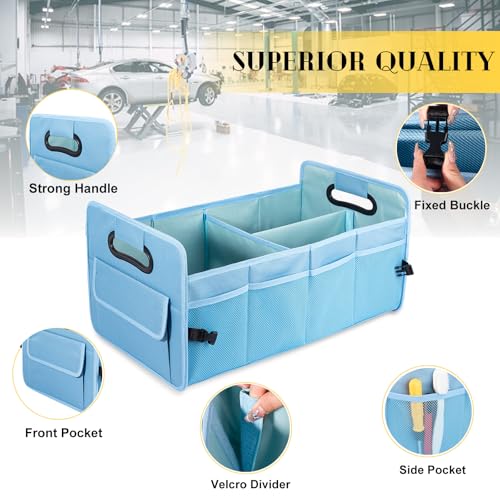 JiatuA Car Trunk Organizer, Car Organizers and Storage Collapsible Multi Compartment Container Box, Adjustable Car Accessories for SUV Sedan Truck, Standard Size, Light Blue - color: Light Blue, size: Standard