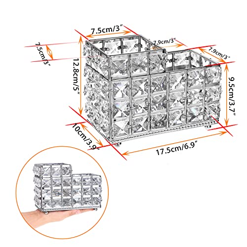 Hipiwe Crystal Remote Control & Makeup Brush Organizer - 2-Slot Silver Tabletop Pen & Pencil Storage Holder for Office & Bathroom - style: 2-Slot, Silver