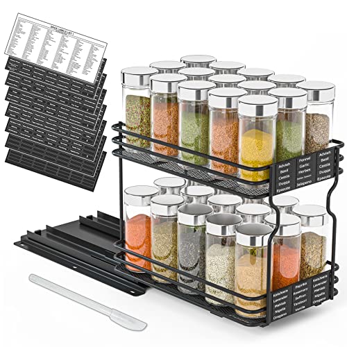 SpaceAid Pull Out Spice Rack Organizer for Cabinet, Heavy Duty Slide Out Seasoning Kitchen Organizer, Cabinet Organizer, with Labels and Chalk Marker, 6.5" W x10.75 D x8.5 H, 1 Drawer 2-Tier - style: 6.5" W, 2-Tier
