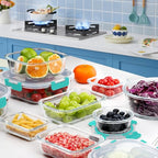 VERONES 30 Pieces Glass Meal Prep Containers Set, Stackable Glass Food Storage Containers with Lids-Airtight Lunch Containers，for Microwave, Oven, Freezer & Dishwasher,Green - color: Green