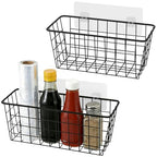 Toplife Kitchen Hanging Basket, No Drilling Cabinet Door Organizer Rack, Wall Adhesive Basket for Cabinet, Cupboard Door, Bathroom, Kitchen Storgae Baskets, Black (2 PacK)