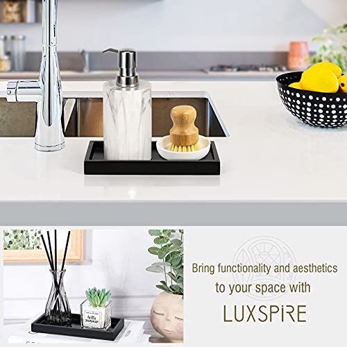 Luxspire Bathroom Vanity Tray, 8 x 4 inch Resin Dresser Jewelry Ring Dish Tank Storage Kitchen Sink Countertop Organizer Plate Holder for Perfume Soap Towel Bathroom Accessories, Mini, Matte Black - color: Black, style: Mini