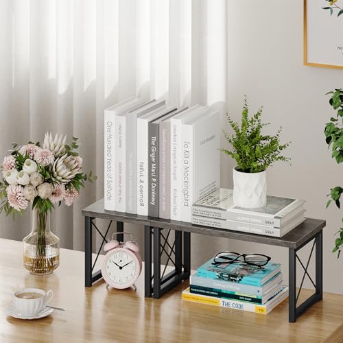 Honiter Desk Shelf for Top of Desk, Wood Desktop Shelf, 2 Tier Adjustable Bookshelf Organizer, Freestanding Stackable Desk Stand Storage Organizers Kitchen Counter Display Rack - color: Grey, size: 7.6in-1 Pack