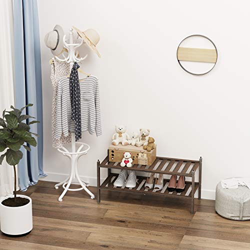 Dranixly Bamboo 2-Tier Shoe Rack Stackable Shelf Storage Organizer for Entryway, Hallway and Closet, 27.2"x11"x13.2" (Mocha) - color: Mocha, size: 2-Tier