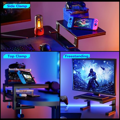 ARES WING Clamp-On Desk Extender & Monitor Shelf – 15" x 9.8" Space Booster, Freestanding or Clamp Mount, Holds 44 lbs, No Drill Desktop Organizer for Office/Gaming, Black - size: 15“, style: no hook