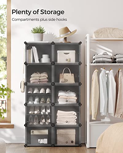 SONGMICS Shoe Rack Organizer, 10-Tier Shoe Storage Cabinet for Closet and Entryway, Holds 40 Pairs of Shoes, Adjustable, Ink Black and Trasparent ULPC035B01 - color: Ink Black + Trasparent, size: 10 Cubes
