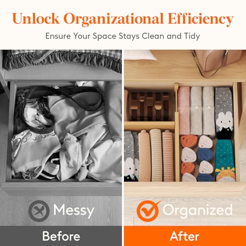 Lifewit 4" High 8 Pack Bamboo Drawer Dividers 31-40cm/12-16 Adjustable Wooden Drawer Organizer for Clothes/Utensils, Expandable Drawer Separator for Dresser/Kitchen/Bedroom/Office Organization - size: 4"H, 12-16"L