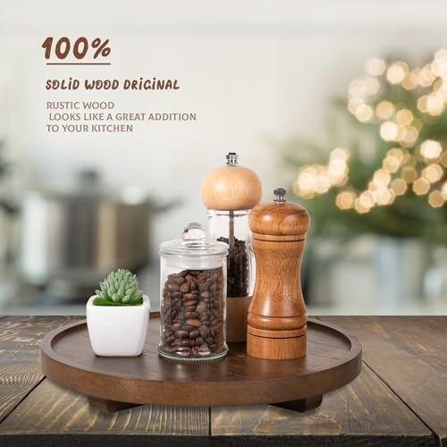 Round Decorative Tray Wood Bathroom Counter Organizer Farmhouse Kitchen Decor Wooden Riser for Soap Dish, Perfume, Candle, Sponge, 11" - Walnut - color: Walnut, size: 11"