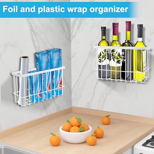 2 Pack Cabinet Organizer Storage, Over Cabinet Door Organizer with 2 Adhesive, 2 Sponges, 4 Hooks, No Drilling Space Saver Lid Organizers Inside Cabinet for Kitchen Office Bedroom (Small, Medium) - color: White,(Small+Medium)