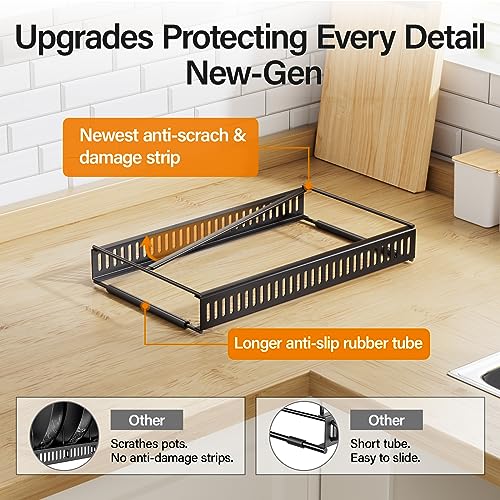 ORDORA Pots and Pans Organizer Under Cabinet, Expandable Cutting Board Pot Lid Organizer for Cabinet Holder with 10 Adjustable Dividers for Kitchen Storage - color: Black, size: 10 Dividers