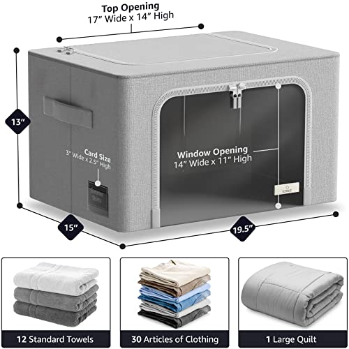 Storage Bins with Metal Frame - Stackable & Foldable Clothes Organizer Bags - Oxford Fabric Storage Containers with Large Clear Window & Carry Handles, Organization for Bedding, Linen, Clothes & More - color: Gray, size: 2 Pack