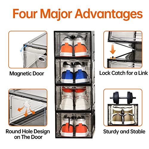 Amllas 12 Pack Shoe Boxes Stackable,Upgraded Sturdy Shoe Storage Boxes with Clear Magnetic Door,Multifunctional Sneaker Storage, Shoe Box Organizer Fit up to US Size 12 Gray(13.8”x 9.84”x 7.1”) - color: Gray, size: 12 Pack