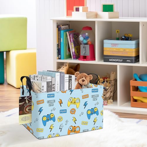 HUNRUNG Rectangle Storage Basket Cute Canvas Organizer Bin for Pet/Children Toys, Books, Clothes Perfect for Rooms/Playroom(REC-Color Game) - color: REC-Color Game
