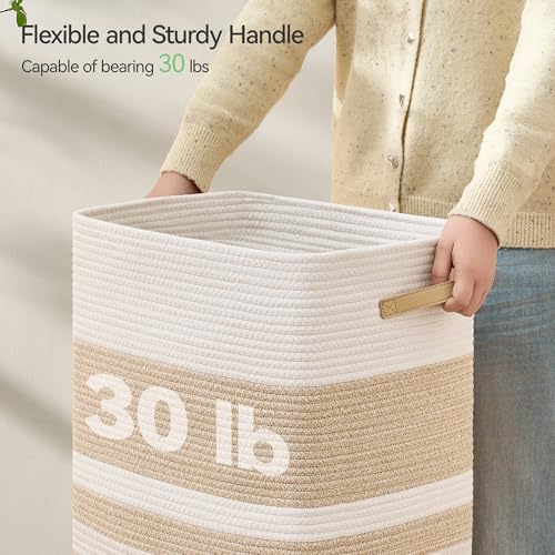 Nunsino 87L Laundry Hamper,Laundry Basket with Leather Handles,Woven Storage Basket for Toys,Pillows,Blankets,Clothes,Brown&White - color: Brown&White, size: 87 L