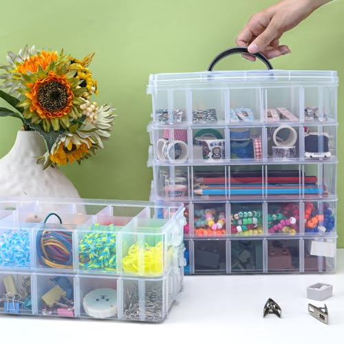 SGHUO 7-Tier Stackable Storage Container Box with 70 Compartments, Plastic Organizer Box for Arts and Crafts, Toy, Fuse Beads, Washi Tapes, Sewing Supplies - style: 7 tier