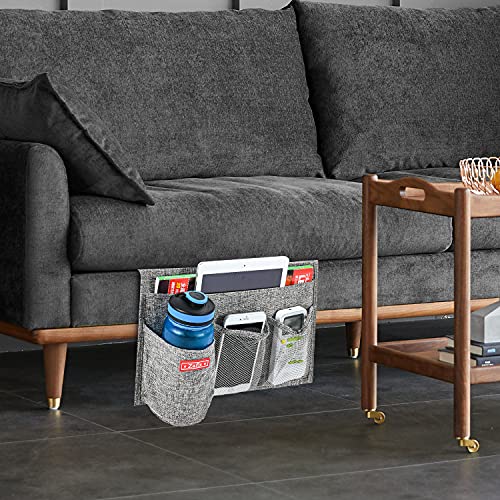 Zafit Linen 4 Pockets Bedside Caddy, Bedside Storage Organizer with Water Bottle Holde for Magazine, Remotes, Phone (Grey) - color: Grey, size: 4 Pockets