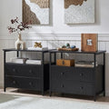 Edbuosy 27 inch Wide Night Stand Set 2 with Charging Station, Bedside Table with Open Shelf, 2 Drawers Small Wood Dresser, Modern Wood Nightstand for Bedroom/Living Room (Black) - color: 2 Pack, Black, size: 2 Drawers