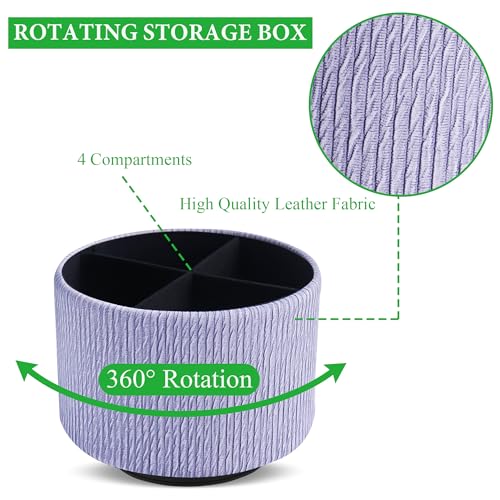 Round Leather Art Supply Organizer,Remote Control Holder,360 Degree Spinning,Multi-Functional Pencil Holder,4 Compartments Desktop Stationary Organizer(1-Wood Blue Purple) - color: 1-Wood Blue Purple