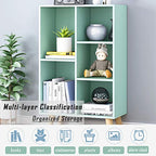 IOTXY Wooden Open Shelf Bookcase - 3-Tier Floorstanding Display Cabinet Rack with Legs, 5 Cubes Free Standing Bookshelf, Tiffany-Green - color: Tiffany Green, size: 50CM