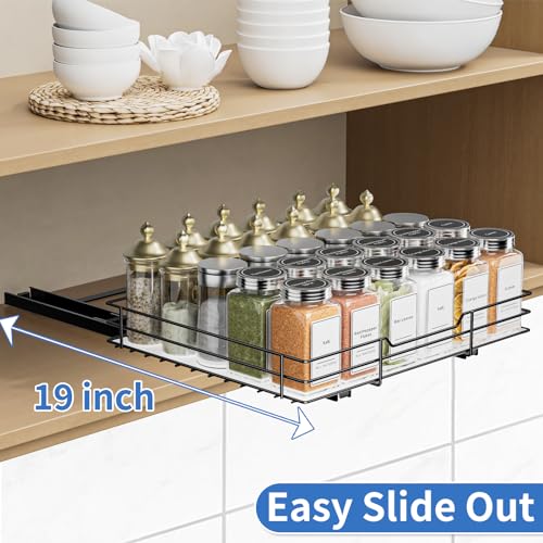 BOIVSHI Spice Rack Organizer for Cabinet, 1 Tier Pull Out Spice Rack, Spice Organizer for Cabinet, Kitchen and Pantry, Fits Spices, Sauces, Canned Food (12.5''Wx10.5''Dx2.5''H) - size: 1 Tier,12.5''Wx10.5''Dx2.5''H