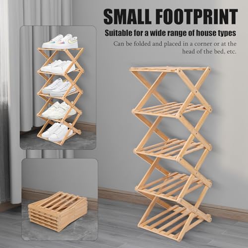 Vertical Shoe Rack Small, 5 Tier Portable Folding Shoe Storage Rack, Without Installation Free Standing Shoe Rack for Corridors, Bedrooms Living Room Corner and Small Spaces (5 Tier) - size: 5 Tier
