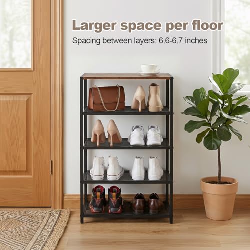 Narrow Shoe Rack for Front Door Entrance, Entryway, and Closet Shoe Organizer with 4 Sturdy Metal Mesh Shelves and Wooden Top, Holds 10 Pairs, Ideal for Storage or Display - size: 17"D x 10.24"W x 30.7"H