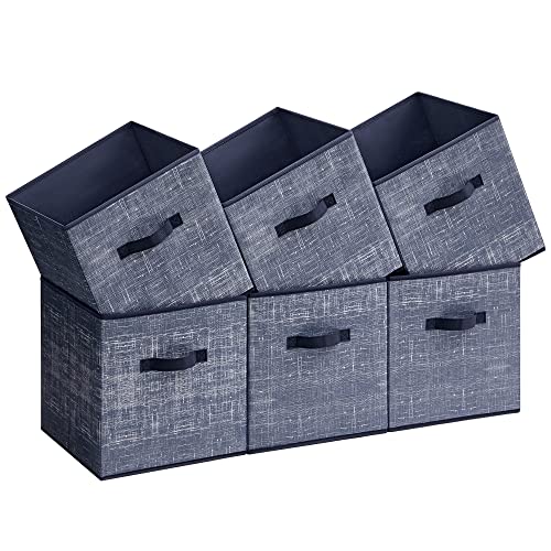 SONGMICS Storage Cubes, 11.8-Inch Non-Woven Fabric Bins with Double Handles, Set of 6, Closet Organizers for Shelves, Foldable, for Clothes, Misty Blue UROB030I01 - color: Misty Blue, size: 11.8"L x 11.8"W x 11.8"H