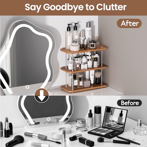 Bathroom Counter Organizer,Bathroom Shelf Organizers & Sink Organizer,Vanity Organizers,Storage Skincare,Makeup,Perfume,Spices,Coffee Station,for Corner,Dresser,Kitchen,Adjustable Height(3Tier)