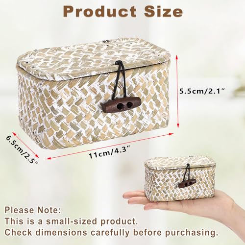 Hipiwe Wicker Shelf Basket Box with Lid Decorative Basket Handwoven Seagrass Storage Organizer Basket Decorative Basket, Whitewas 4.3" x 2.5" x 2.1" - color: Whitewash color, size: 4.3" x 2.5" x 2.1"