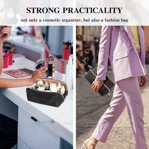 Mothers Day for Women,Portable Makeup Bag Opens Flat for Easy Access, Cosmetic Bag Toiletry Bag with Padded for Protection for Travel & Daily Use, Travel Accessories Bag (Black)