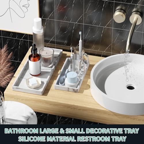 BBK Bathroom Vanity Tray - 2 Pack (7.8" and 11.8") Silicone Bathroom Trays for Counter, Perfume Key Trinket Ring Tray, Decor Soap Dispenser Countertop Tray for Kitchen Sink Organization (Marble Gray) - color: *Marble Gray (Small & Large)